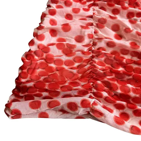 Vertigo Paris Vertigo Polka Dot Mesh Smocked Dress V-Neck Sleeveless Red Stretch Size Medium