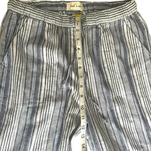 Land ‘n Sea Women’s Blue & White Striped Linen Relaxed Pants w/ Pockets Size S