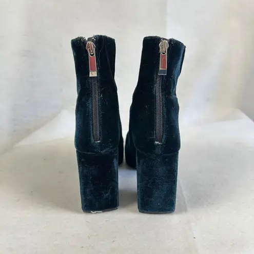 ZARA TRF Teal Velvet Platform Block Heel Ankle Boots Womens 36 Goth Festival Blue Size 5