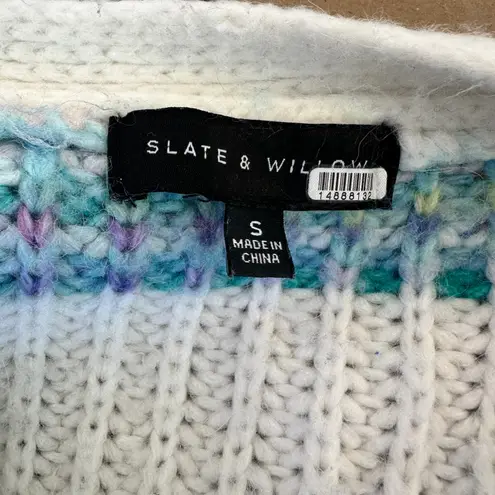 Slate + Willow White Teal Striped Oversized Cardigan Sweater SMALL Cropped $125