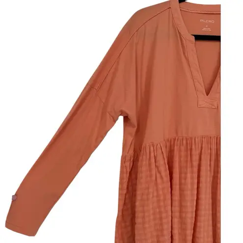 Pilcro Anthropologie Long-Sleeve Babydoll Top Light Orange Gingham Size Small