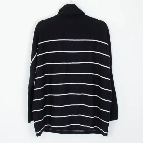 Garnet Hill Womens Striped Turtleneck Sweater Wool Cashmere XS Black Oversized