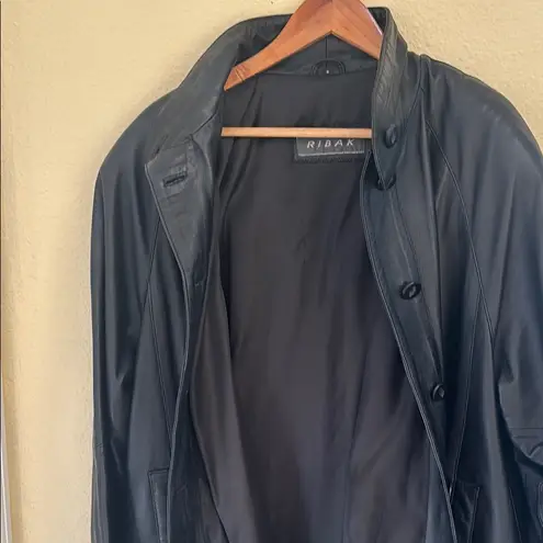 Ribak 100% Genuine Leather Black Longline Coat Jacket Women’s M (Fits XL/XXL) Size M