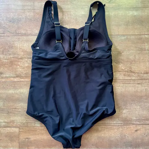 Kona Sol Black Scalloped Lace Tie Front V-Neck One Piece Swimsuit Size 14 Large