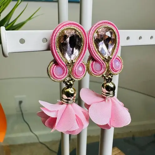 Handmade Dangle Drop Earrings with Chrystals Soutache handcrafted UniqueJewelry