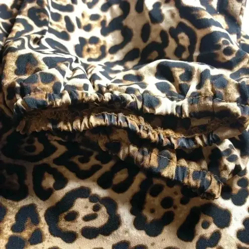 Huguest Leopard Ruffle Deep Drop Neckline Mini Dress with Belt Tie Brown Size M