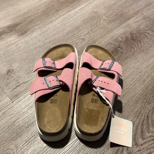 Birkenstock  PAPILLIO Arizona Platform
Chunky Pink Suede Leather Sandals