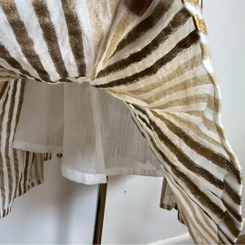 Oliphant Design 100% Cotton Gold Stripe Flutter Sleeve Dress Women’s Size Small