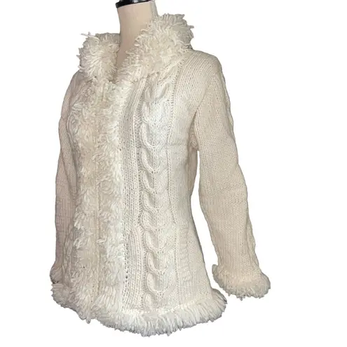 World Of Wool Women’s Hand Knit Zip Up Sweater Made In Ecuador Off White 100% WL Size undefined