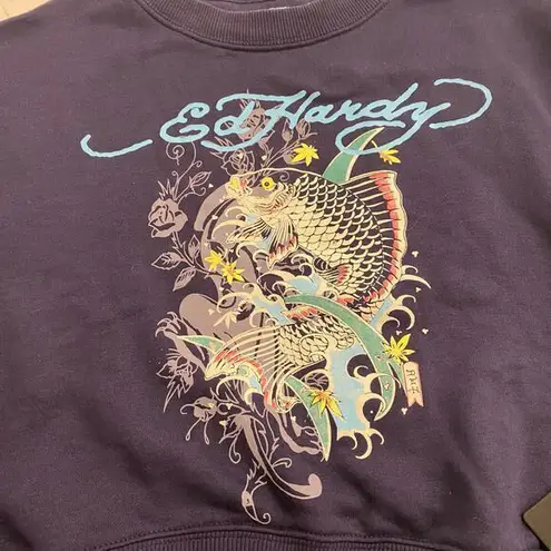 Ed Hardy NWT Y2K  Cropped Crewneck Sweatshirt Navy‎ Women's Small