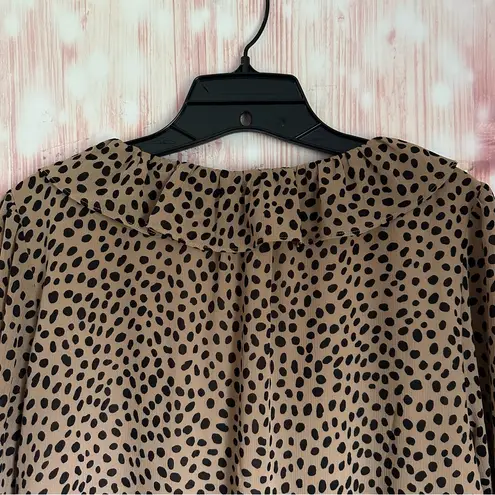 J. Crew Factory Camel Tan Spot Print Ruffle Front Blouse Size L - Image 8