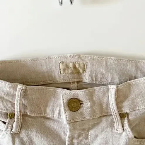 MOTHER Denim Stunner Zip Ankle Step Fray Distressed Skinny Jeans in Sand Size 26 $215