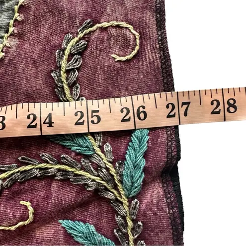 Boho Patchwork Midi Skirt Bohemian Fit & Flare Embroidery Floral Paisley Green Size M