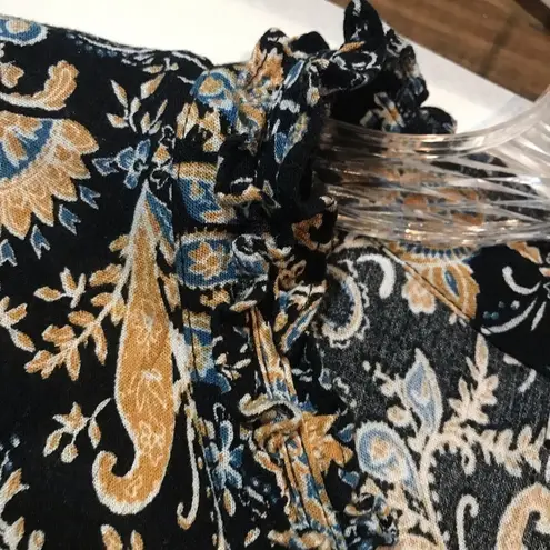 Hem & Thread Black Paisley Boho Long Sleeve Dress Size L