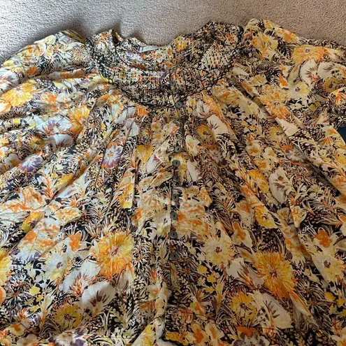 Free People We The Free Cool Meadow Midnight Combo Long Balloon Sleeves Boho Slouchy Top L