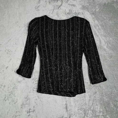 Alex Evenings Shirt Womens Medium Black Rainbow Glitter Top Date Night Going Out