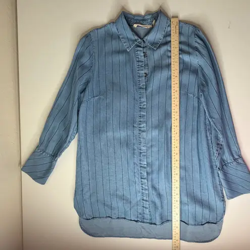 Soft Surroundings Chambray Stripe Button Up Shirt Medium Blue Tunic Soft Relaxed - Image 7