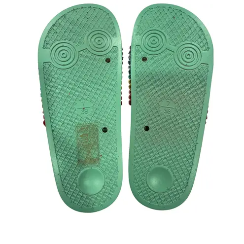 Lauren Lorraine Slides Size 7 Green Rainbow bright Glitter Sandals Women's Shoes