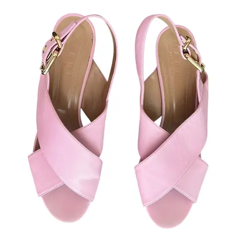 Marni Women’s Pink Leather Open Toe Platform Wedge Sandals Heels Size 40