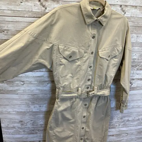 Vintage Together Clothing Co Womens 10M Dress 1980s Cotton Safari Khaki Belt Tan Size 10
