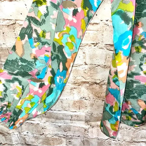 Rungolee Aspen Long Sleeve Silk Blouse in Sage Multi Floral Size Small NEW