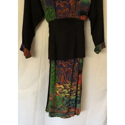 Vintage Platinum Dorothy Schoelen Skirt Set Jacket Top Skirt 2 pcs Sz S Abstract Black