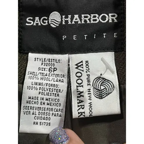 Sag Harbor Womens Size 6P Blazer 100%Wool Rich Army Green F-63