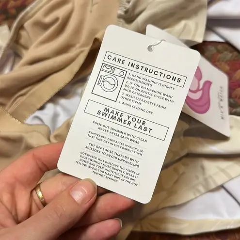 Kortni Jeane NWT TAN PALM LEAF OFF THE SHOULDER SWIM TOP MODEST