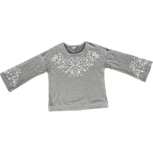 Westport | Gray with Floral Appliqués Bell Sleeve Sweatshirt | Large