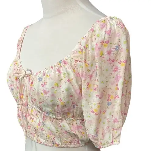 Elodie Floral Print Short Sleeve Scoop Neck Rayon Cropped Top Size Medium NWT