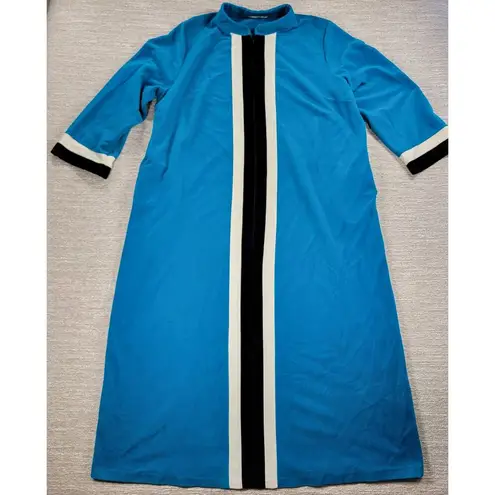 Vanity Fair VTG House Coat Womens 42 Blue Velour Stripe Thick Warm Zip Up Robe