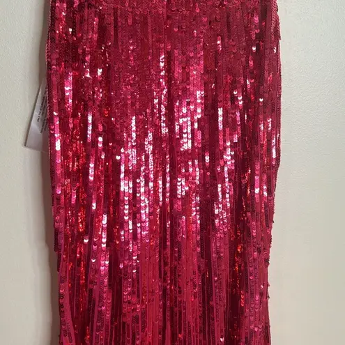Mac Duggal SPAGHETTI STRAP V-NECK SLIP GOWN in lipstick sequins dress size 6