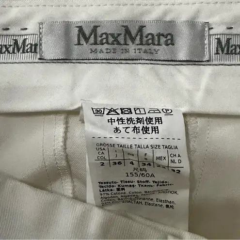 Max Mara Women’s Size 2 White Cotton Woven High Rise Trousers Cuffed Hem Pants