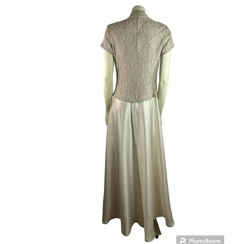 Vintage Y2K Bari Jay Champaign Maxi Dress Gown lace bodice full skirt size 11