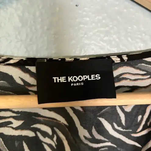 The Kooples Flowing Black and White Zebra Print Sheer V Neck Blouse Size Medium