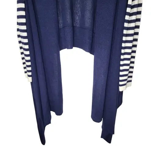 BCBGMAXAZRIA  Open Front Draped Cardigan Silk/Cashmere Blend in Navy and Cream