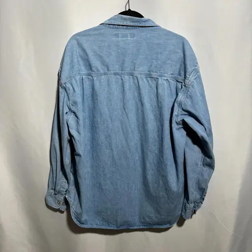 VTG Light Blue Denim Button Up Top Long Sleeve Retro Western Flap Pockets Boho L Size L