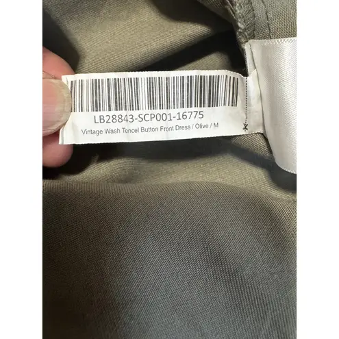 Quince Vintage Wash Tencel Button Front Dress in olive green, size Medium Green