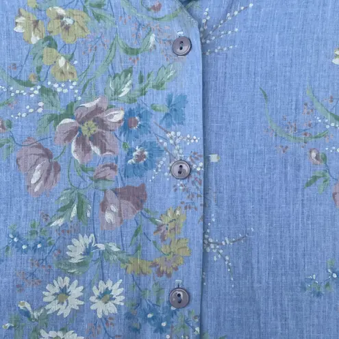 Vintage 80s Floral Blue Button Up Blouse Size 24W