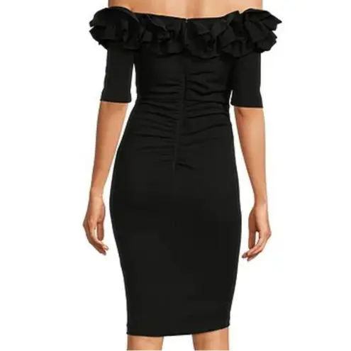 XScape Off-the-Shoulder Ruffle Neck Short Sleeve Stretch Scuba Crepe Dress