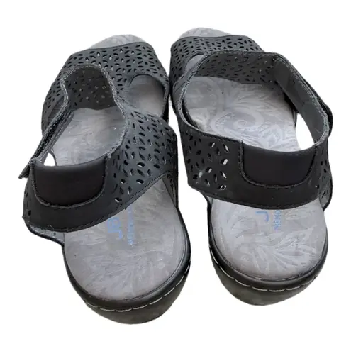 JBU By Jambu Sandals Womens 10 M Chloe Ankle Straps Gray Wedge Heels Laser Cut Black