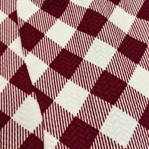 Sarah La Petite Small Western Gingham Checkered Bodycon maroon wide strap casual dress