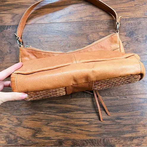 Margot New York • leather hobo bag shoulder purse woven cognac boho vintage