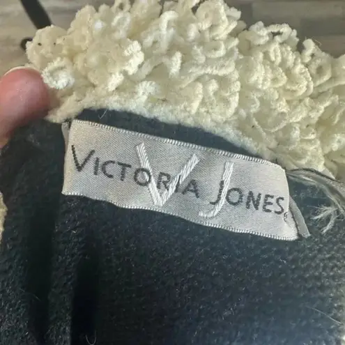 Vintage Victoria Jones Reindeer Sequin Black Christmas Cardigan Holiday Sweater Size L