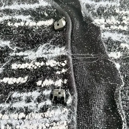 Stizzoli Black White Eyelash Knit Striped Metallic Cardigan Sweater Jacket Size M