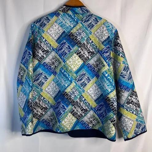 Alfred Dunner Petite Blue Patchwork Quilted Open Front Jacket Blazer Size 16P