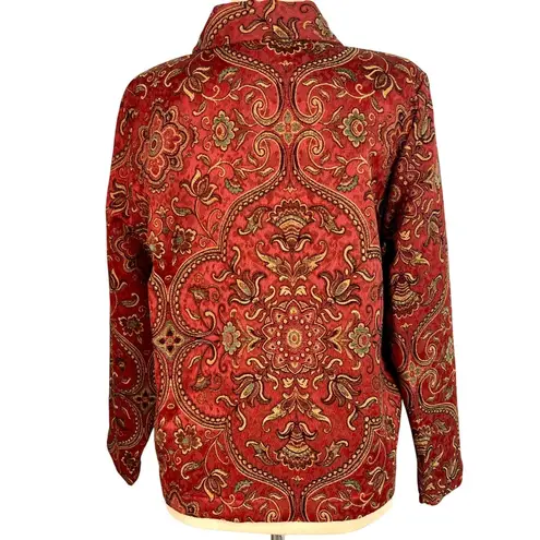 Vintage Y2K Red Gold Floral Paisley Tapestry Boho Blazer Jacket Size S Festival