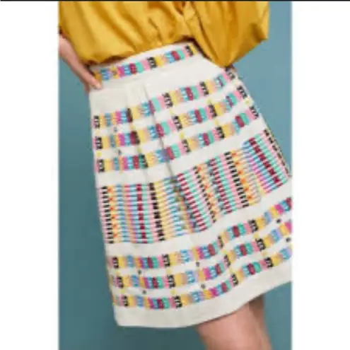 Anthropologie  Multicolor Patterned Skirt Akemi + Kin Beaded Natural Embroidered
