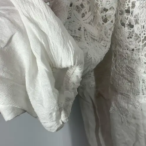 Fashion On Earth Women's Balloon Sleeve Lace Detail Swim Cover Up White Medium