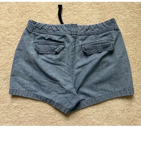 Lands' End Chambray Shorts Women's Casual Drawstring Pockets Blue Size 8